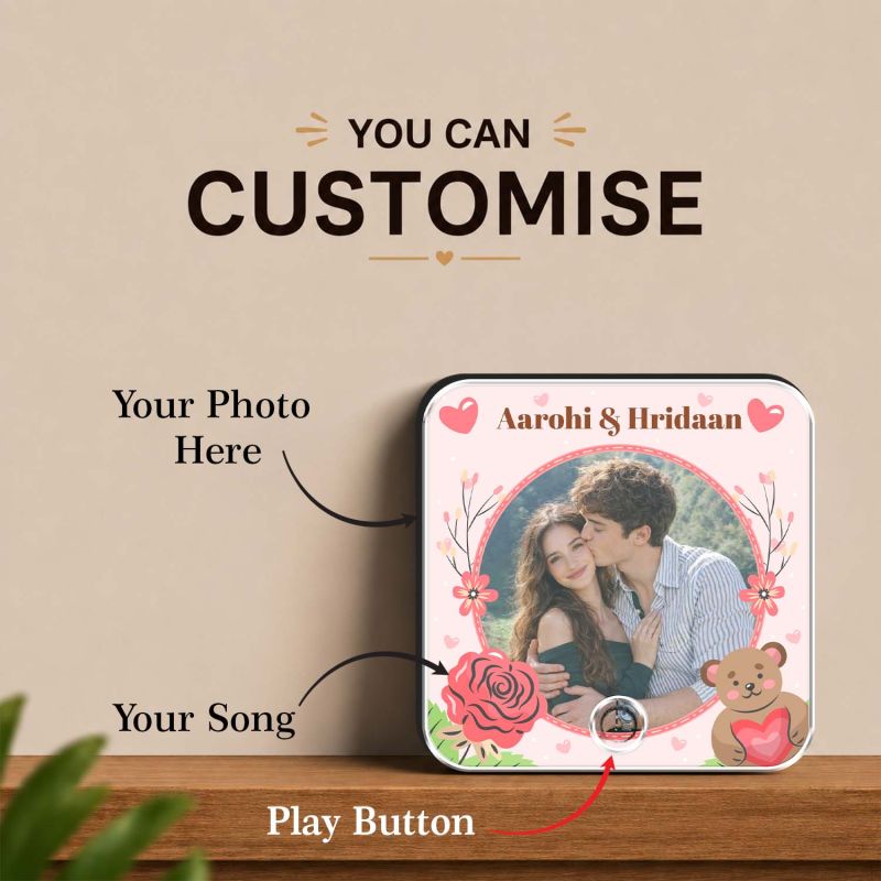 Personalized Musical Fridge Magnet with Custom Photo & Favorite Song Rechargeable Music Player Refrigerator Magnet Gift for Couples, Anniversary, Wedding, Valentine's Day, Birthday